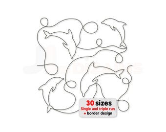 Dolphins Edge to Edge Quilting: Ocean Sea Life Continuous Line Embroidery Design for Longarm & Embroidery Machines, Nautical Marine Quilting
