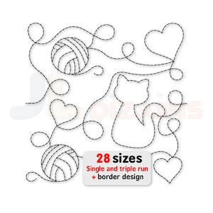 Cat Quilt Block Stickerei Maschinendesign. Cat Quilt Block Stickmuster. Katzenquilten von Kante zu Kante mit Stickmotiven zum sofortigen