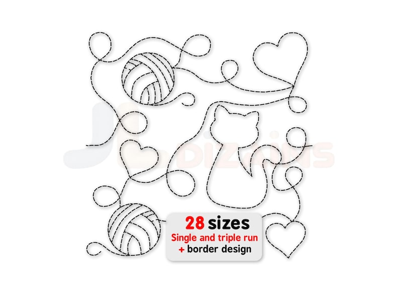 Cat quilting edge to edge machine embroidery design.