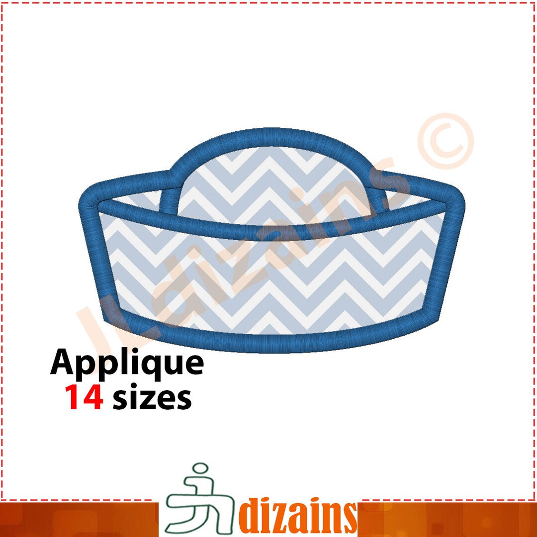 Sailor Hat Applique Design. Sailor Hat Embroidery Design. Nautical
