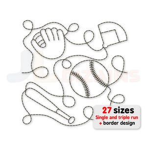 Baseball quilting embroidery design. Baseball quilt block. Edge to edge design. Machine embroidery design. Sports quilting embroidery.
