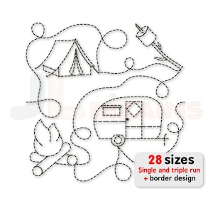 Camping quilt block machine embroidery design. Camping edge to edge quilting embroidery design. 28 sizes and instant download files.