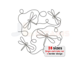 Dragonfly quilting embroidery design. Edge to edge dragonfly embroidery and long arm machine pattern. Continuous quilting design.