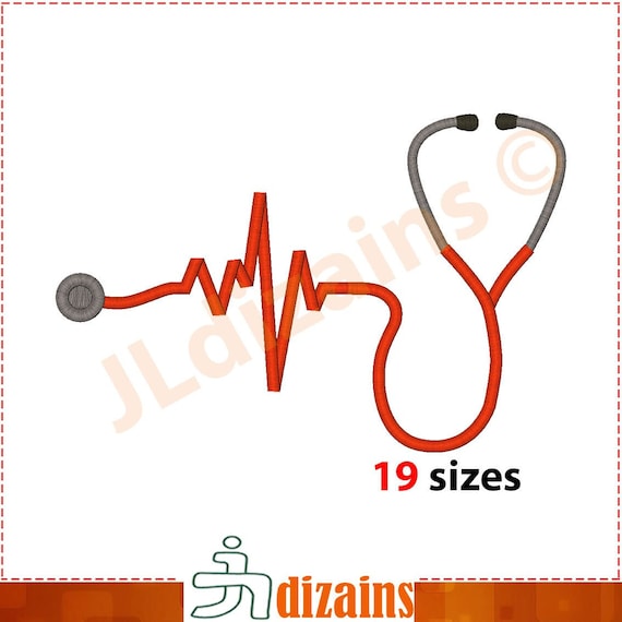 Stethoscope Embroidery Design. Embroidery Designs. Heartbeat Etsy