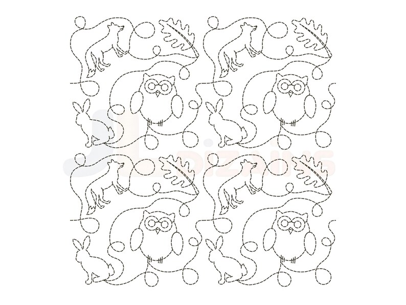 Forest Animals Edge to Edge Quilting Design: Continuous Line Pattern ...