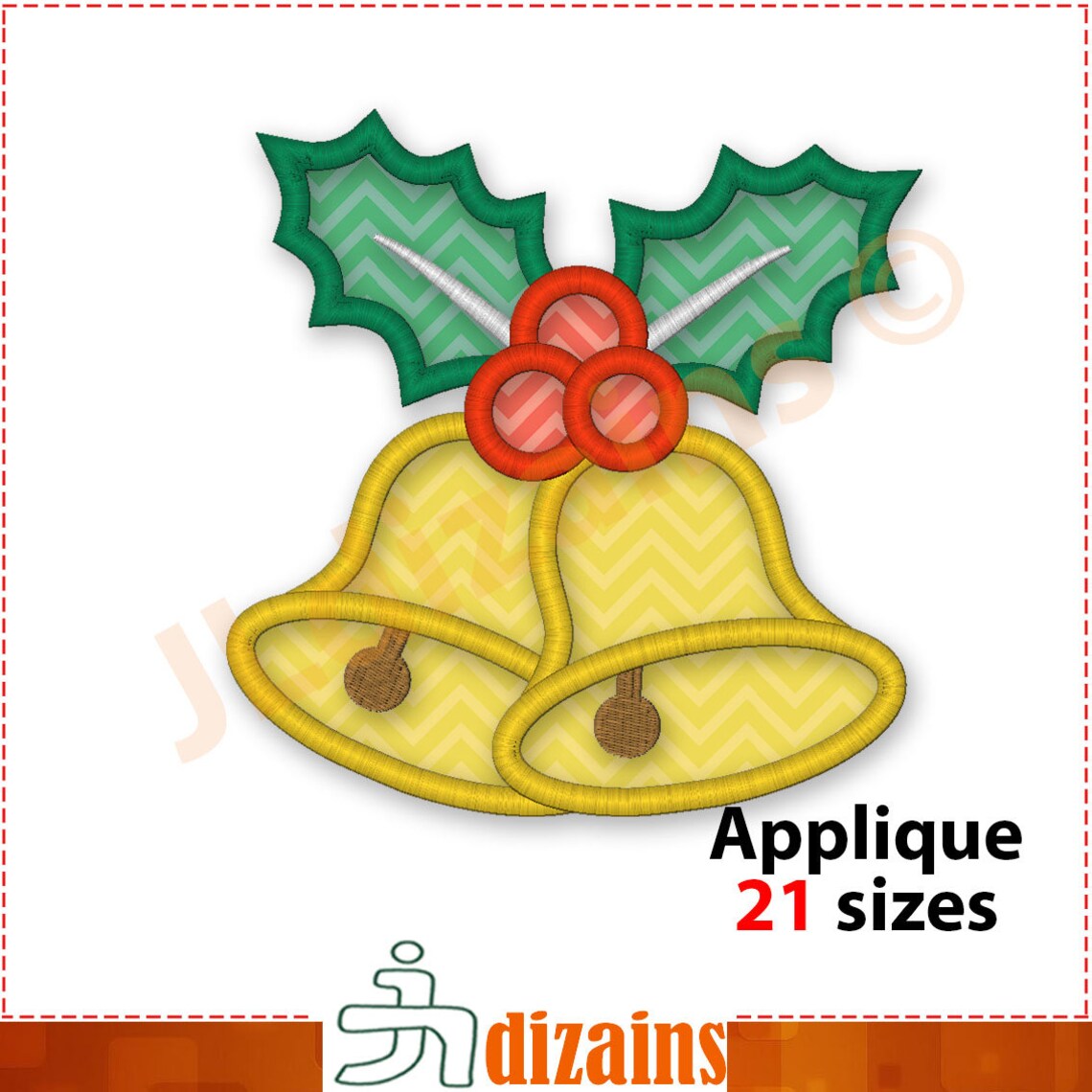 Christmas Bells Applique Design. Christmas Bell Embroidery Design. Bell ...