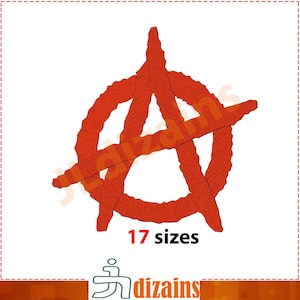 May include: Red anarchy symbol, a circle with a stylized A inside, with 17 sizes available.
