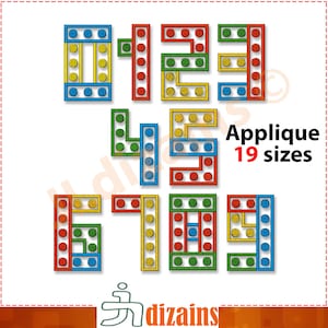 Conjunto de diseño de aplique de número de bloque de construcción. Bordado de bloques de construcción. Cumpleaños números apliques bordados imagen 2