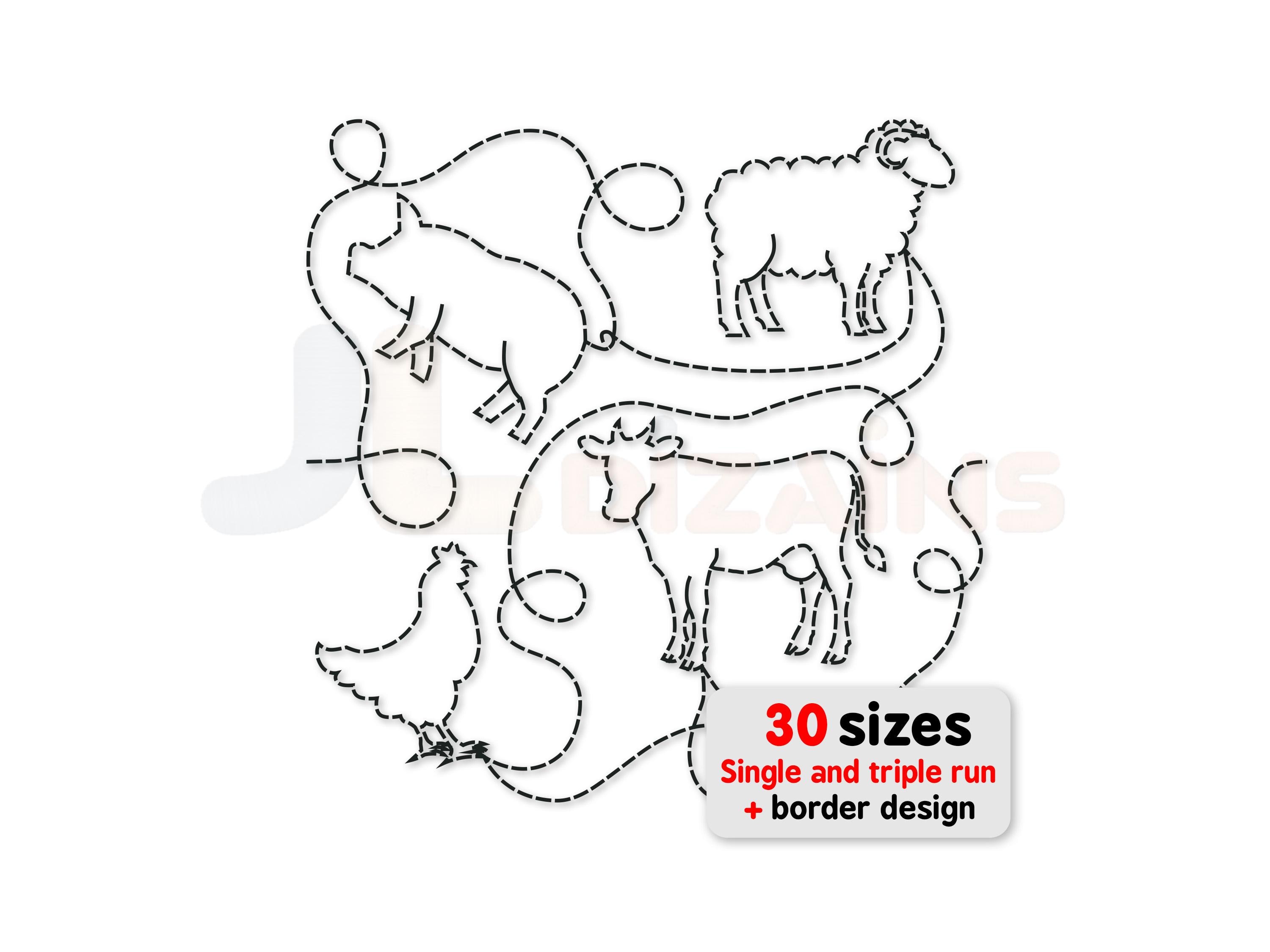 Farm Animals Edge to Edge Quilting Design: Continuous Line Embroidery ...