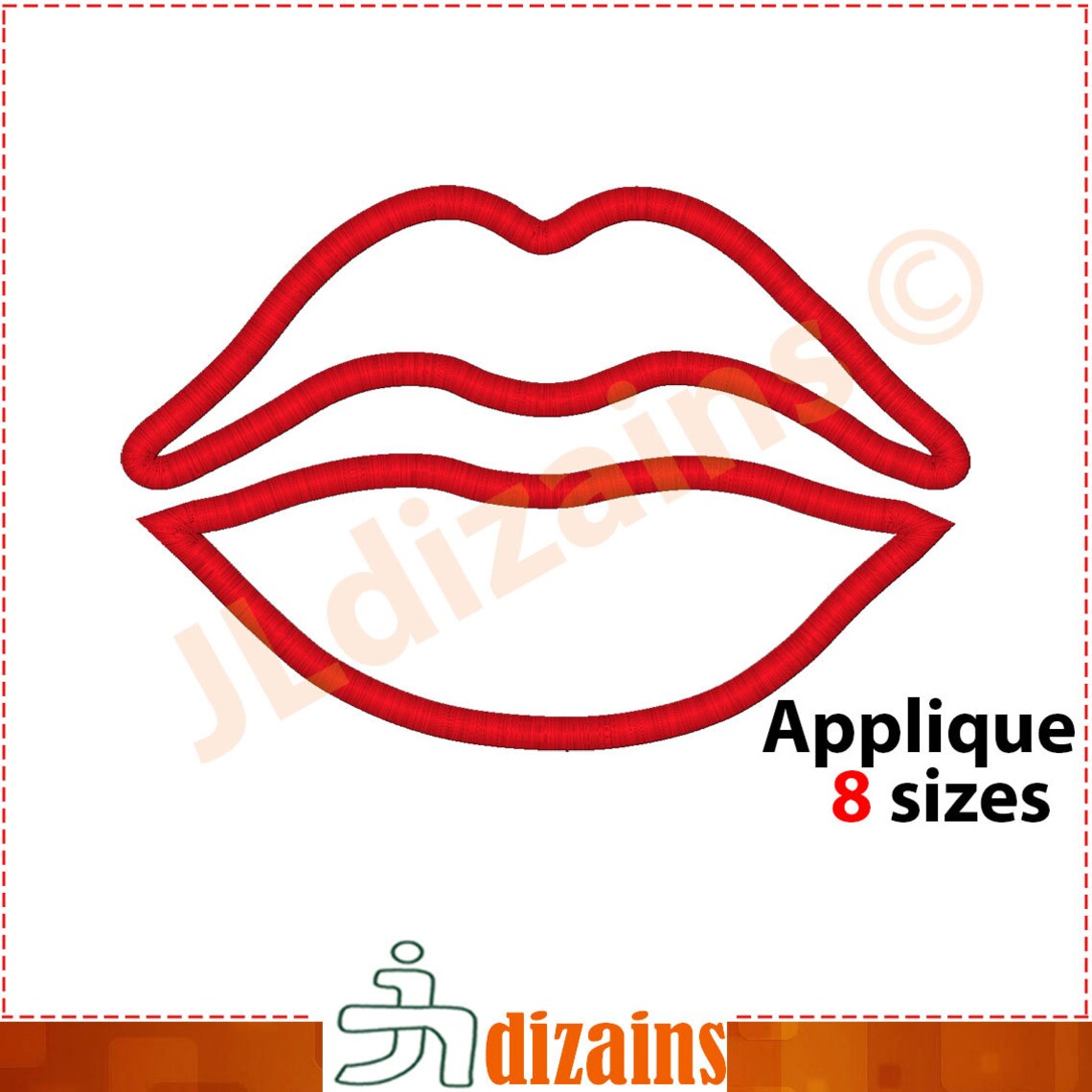 Lips Applique Design. Lips Embroidery Design. Kiss Applique Etsy