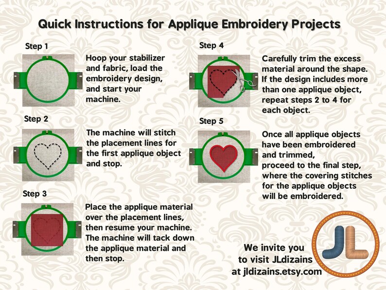 instructions for applique embroidery projects