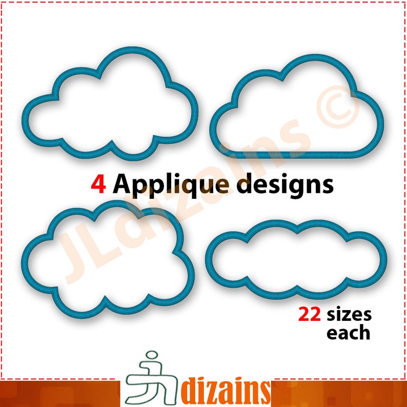 Conjunto de diseño de applique de nubes. Diseño del bordado de la nube. Nube de diseño Applique. Bordado applique nube. imagen 2
