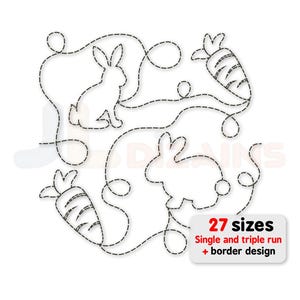 Bunny and Carrot quilting embroidery design. Easter quilting edge to edge embroidery design. Machine embroidery design in multiple sizes.