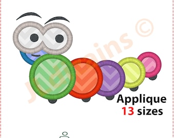 Borduurontwerp met boekenworm. Boekenwurm appliqué. Borduurstof boekenwurm. Borduurwerk met boekenwurm. Machineborduurontwerp.