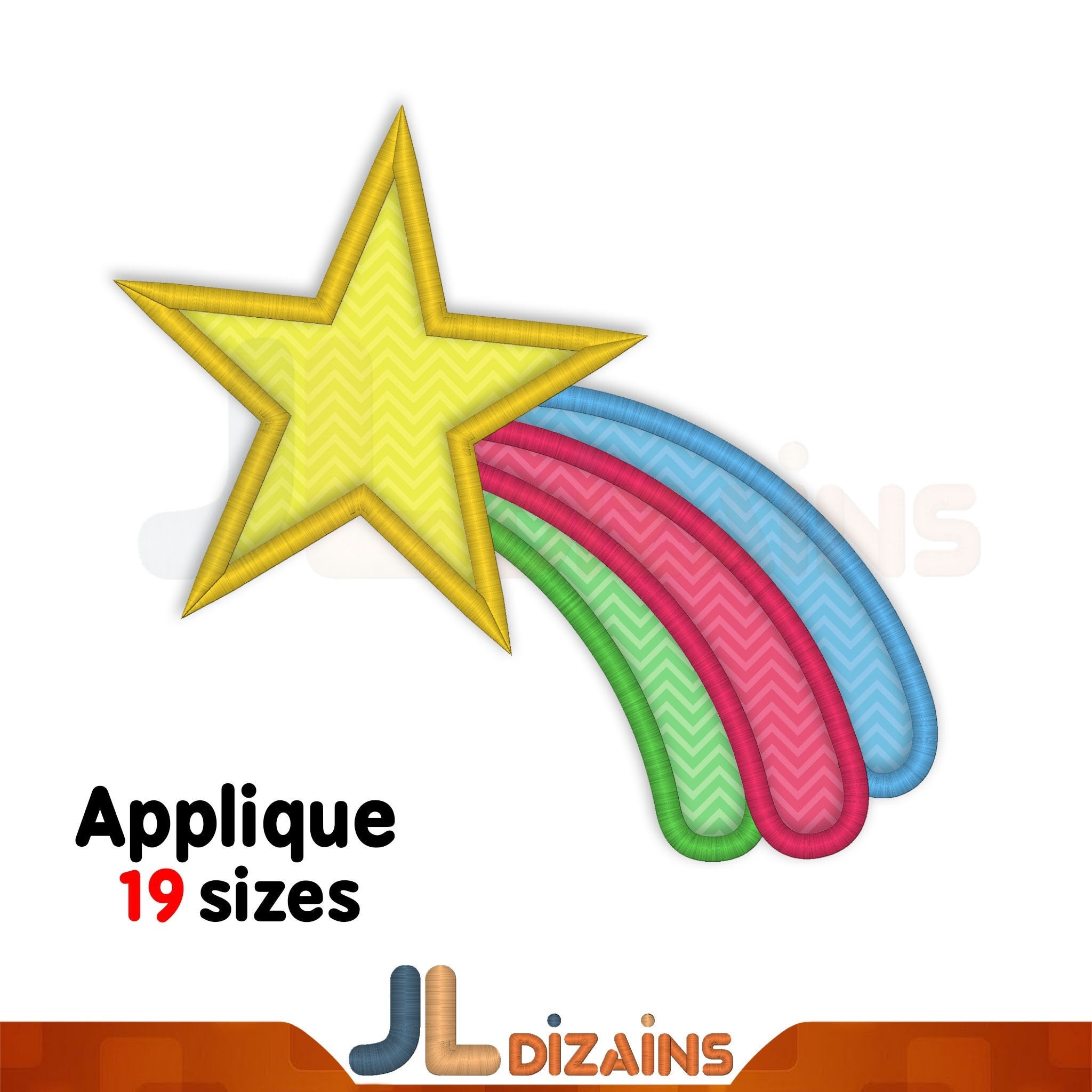Shooting Star Embroidery Applique Design, Rainbow Star (instant ...