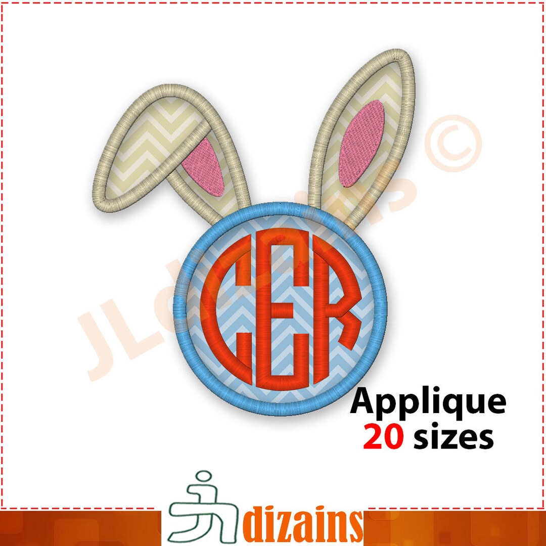 Easter Monogram Applique Design. Easter Monogram Embroidery. Bunny Ears ...
