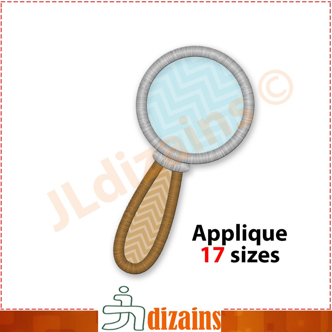 Magnifying Glass Applique Design. Magnifying Glass Embroidery Design. Hand Lens Applique
