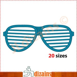 May include: Blue,  aviator-style sunglasses with a  horizontal slat design.  20 sizes.