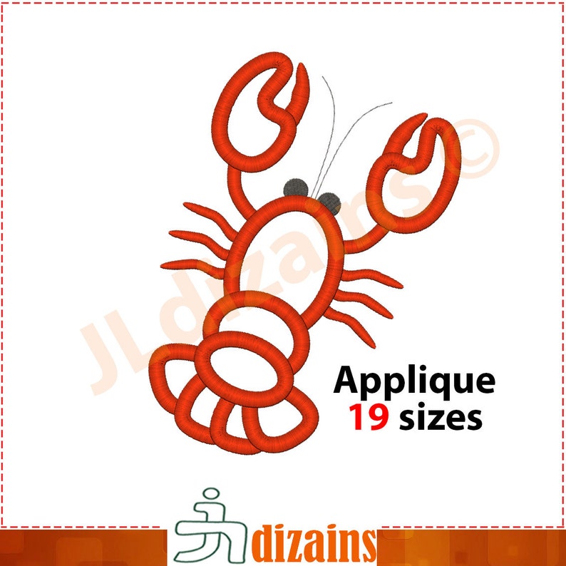 Crayfish Applique Embroidery Design. Lobster Embroidery design. Crawfish embroidery. Lobster applique embroidery. Machine embroidery design. image 2