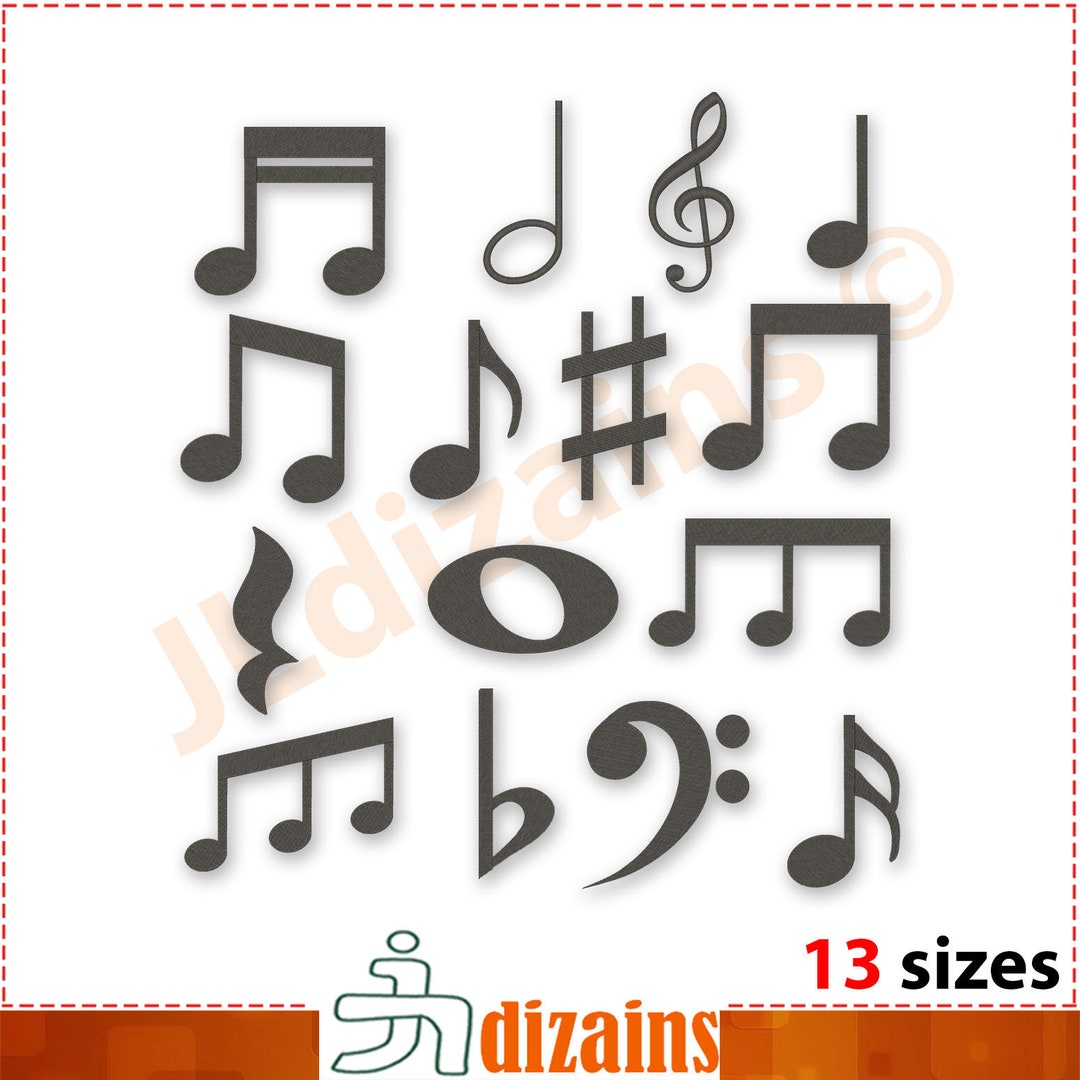 Music Notes Embroidery Designs. Beam Notes, Treble Clef, Sharp ...