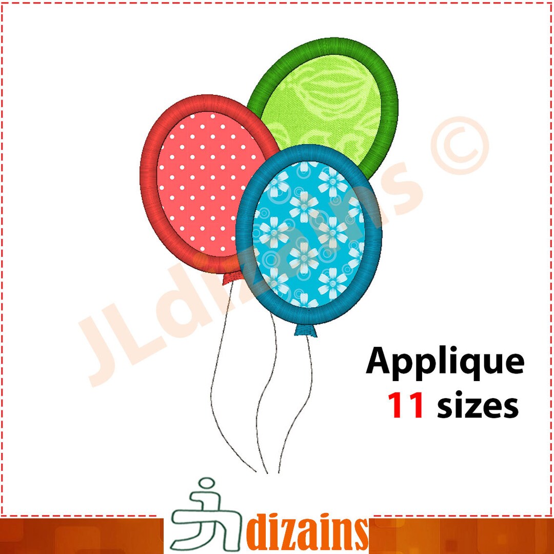 Balloons Applique Design. Ballons Embroidery Design. Birthday Balloons