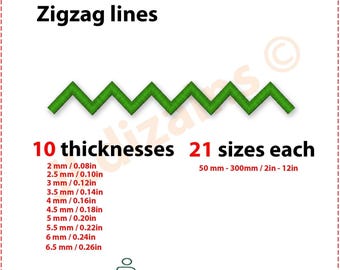 Zigzag line embroidery design.  Zig zag satin stitch machine embroidery design. 21 sizes and 10 thicknesses included.