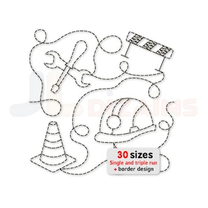 Construction Edge to Edge Quilting Design: Tools Helmet Cone Continuous Line Pattern for Embroidery & Longarm Machines, Boy's Quilt E2E