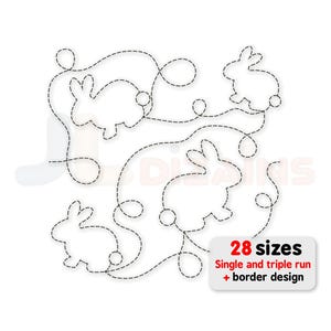 Bunny quilt block machine embroidery design. Easter quilt block embroidery. Rabbit quilting embroidery. Machine embroidery design. E2E