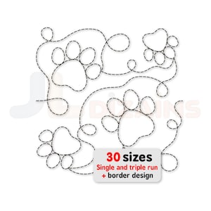 Paw Print Edge to Edge Quilting Design: Continuous Line Dog or Cat Paws - Longarm Pantograph & E2E Machine Embroidery Pattern. Quilt Block.