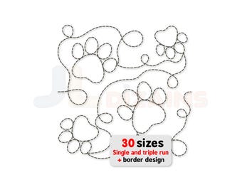 Paw Print Edge to Edge Quilting Design: Continuous Line Dog or Cat Paws - Longarm Pantograph & E2E Machine Embroidery Pattern. Quilt Block.