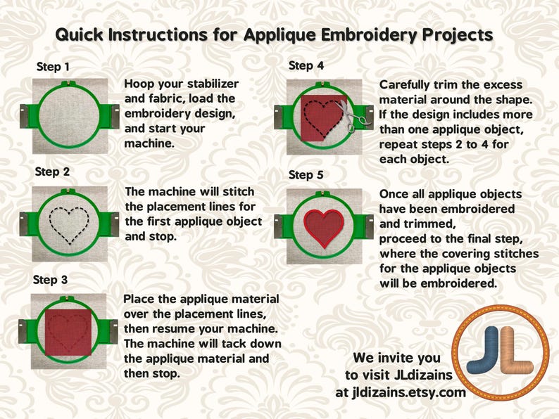 instructions for applique embroidery projects