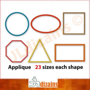 Basic Shape Applique Design Set. Circle applique, oval applique, square applique, rectangle applique embroidery. Machine embroidery designs. image 2