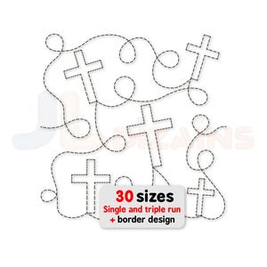 Religious Cross Edge to Edge Quilting Design: Continuous Line Christian Crosses - Longarm Pantograph & E2E Machine Embroidery Pattern files.