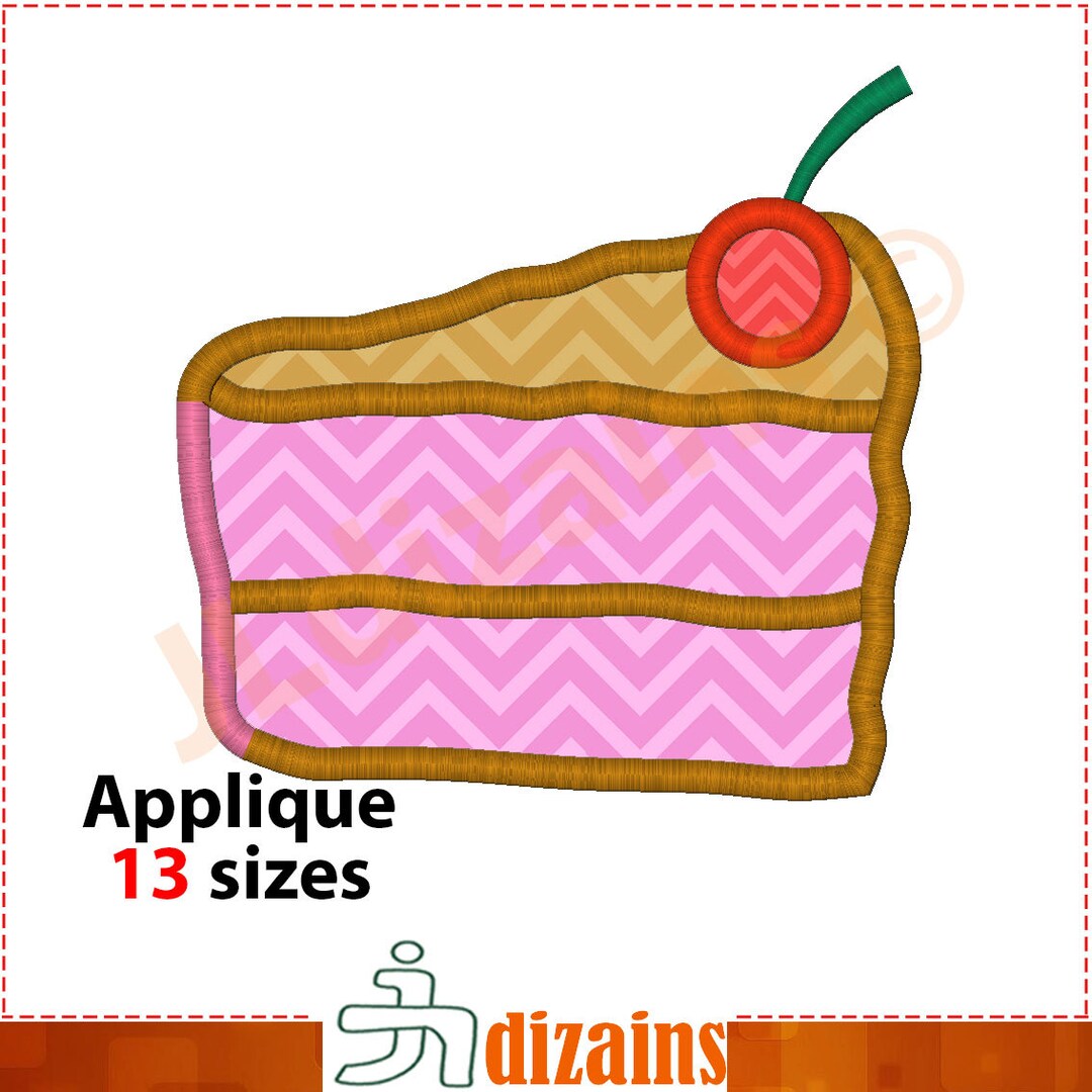 Cake Applique Design. Cake Embroidery Design. Cake Slice Applique. Cake