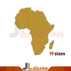 Diseño de bordado de máquina de puntada de relleno de silueta de continente africano con archivos de descarga instantánea - 19 tamaños.
