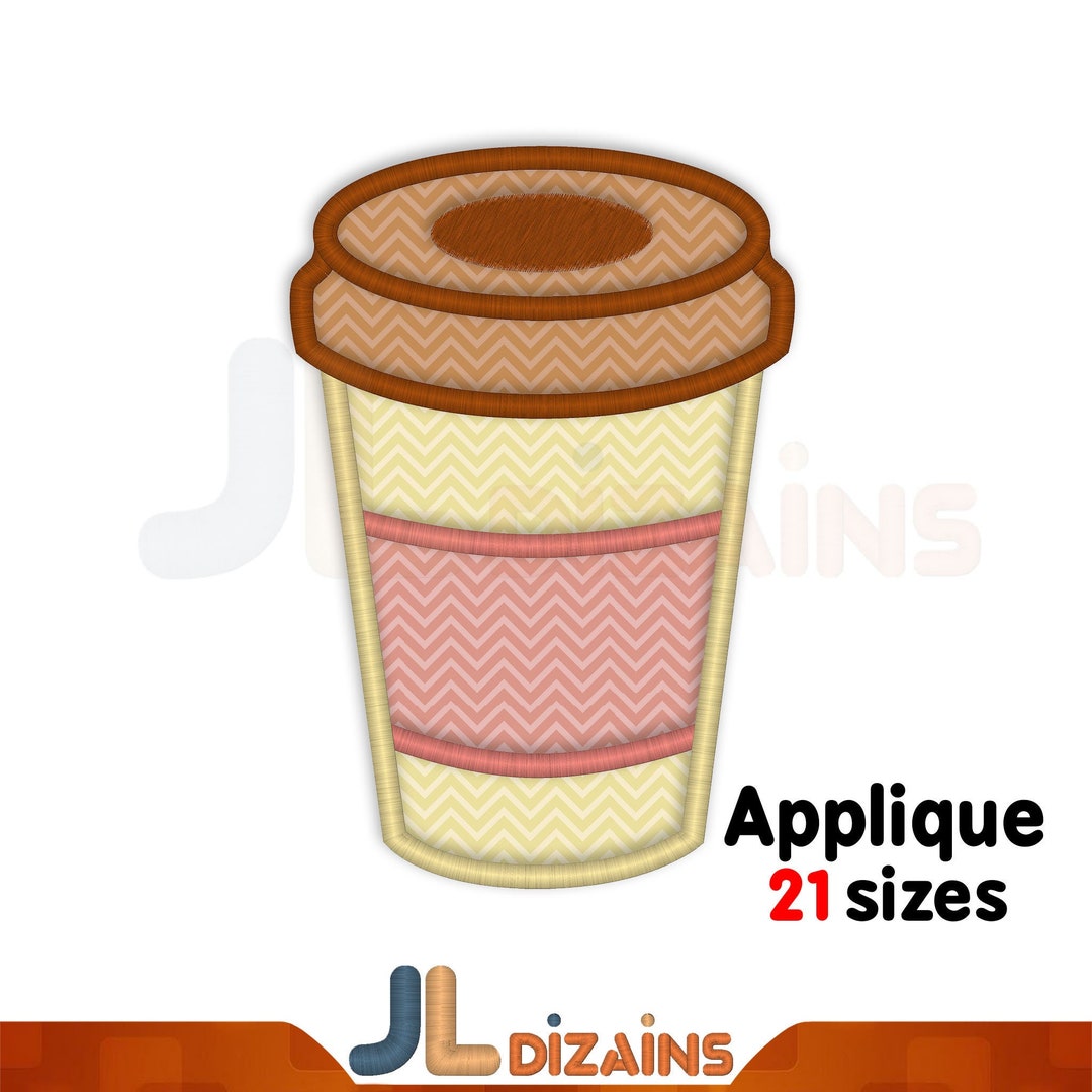 Coffee Cup Applique Embroidery Design. Coffe Mug Embroidery. Take Away