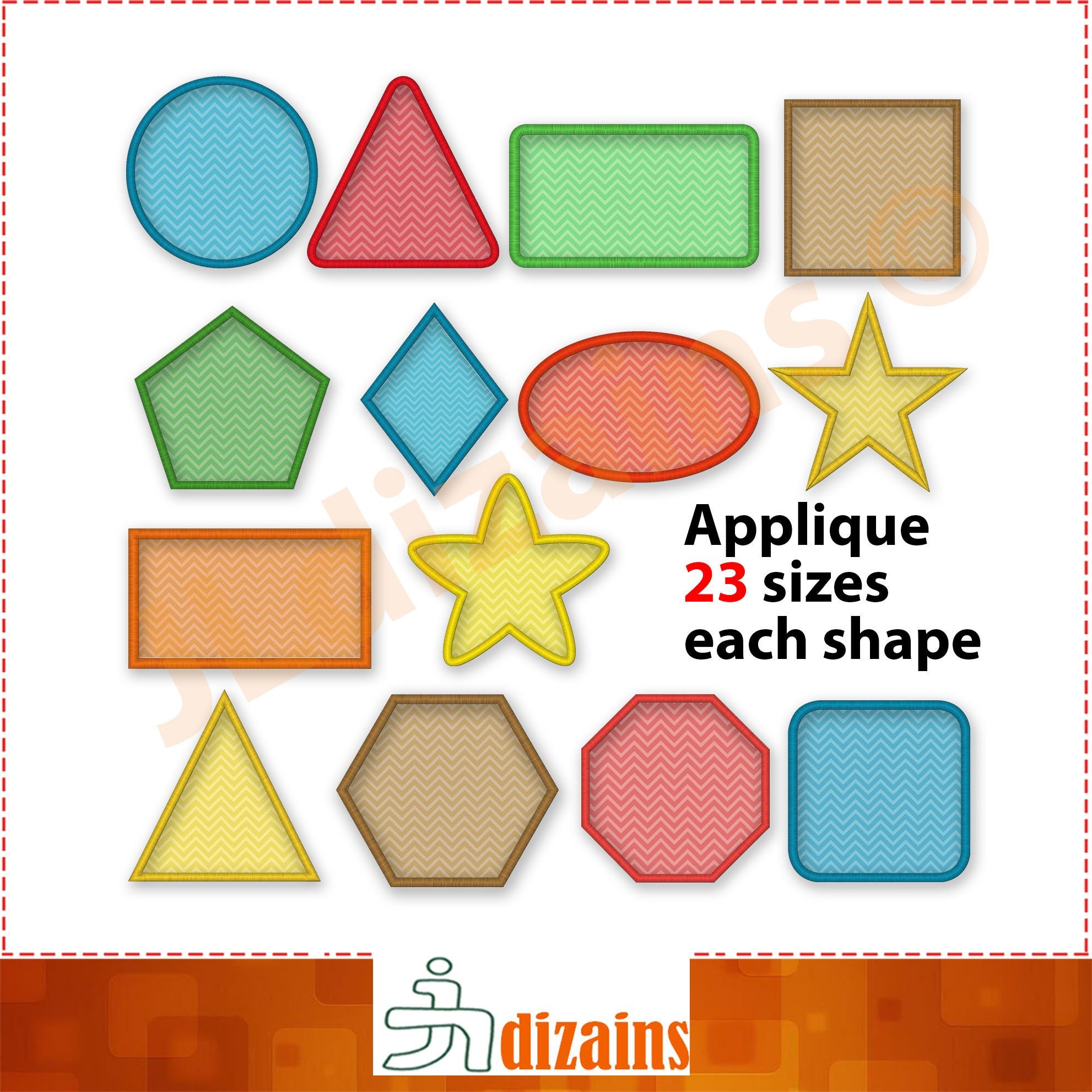 Shape Applique Embroidery Set. Oval applique, circle applique, rectangle applique, star applique, triangle, square machine embroidery design