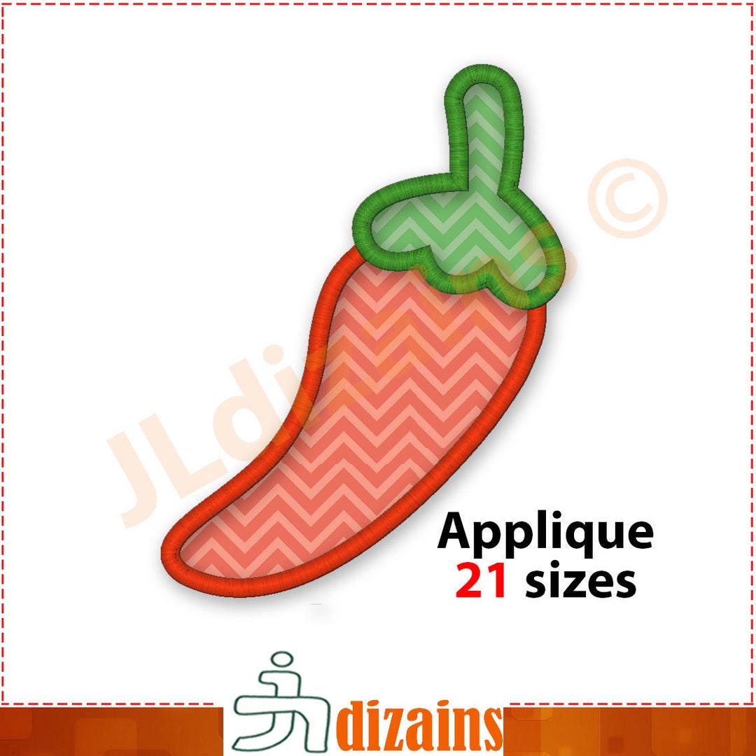 Chili Embroidery Applique Design. Chili Pepper Embroidery. Chili Pepper