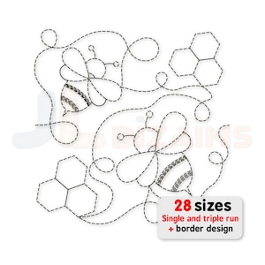 Bee quilting embroidery design. Bee with beehives quilt block machine embroidery design. Edge to edge embroidery design.