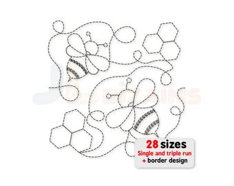 Biene Quilt Block Stickerei Maschinenkonstruktion. Biene Quilt Block Stickerei. Bienensteppstickerei. Maschinenstickerei-Design mit