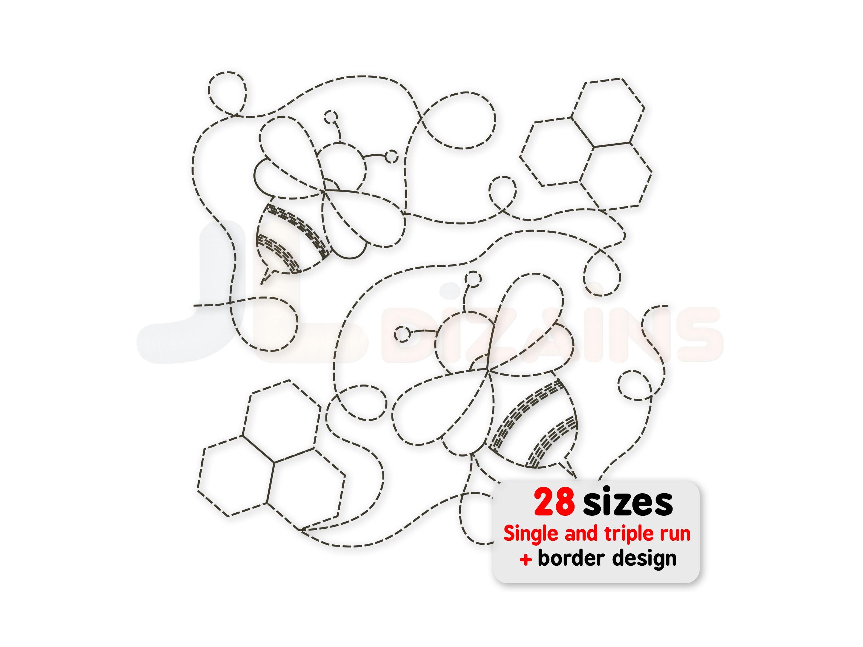 Bee quilting embroidery design. Bee with beehives quilt block machine embroidery design. Edge to edge embroidery design.
