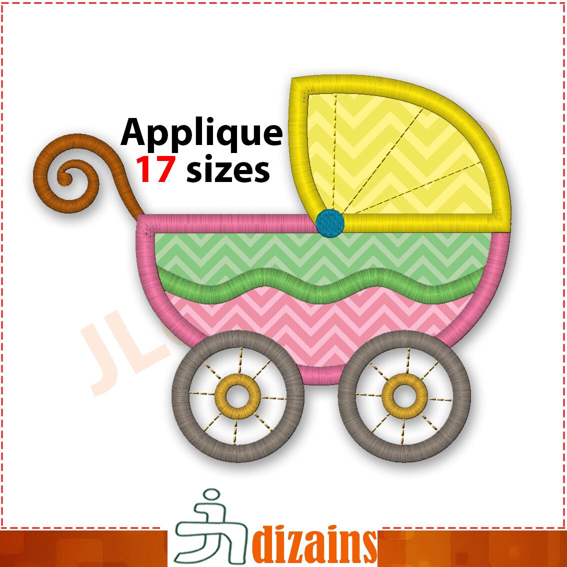 Baby Pram Applique Design. Baby pram embroidery design. Baby carriage embroidery design. Embroidery designs baby. Machine embroidery design