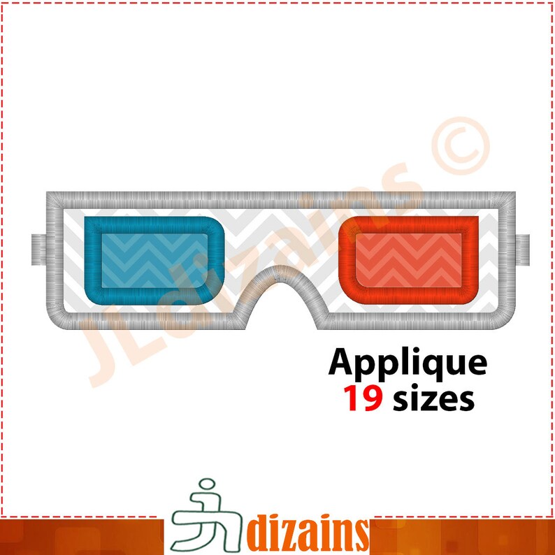 3D Glasses Applique Design. 3D Glasses Embroidery Design. Etsy