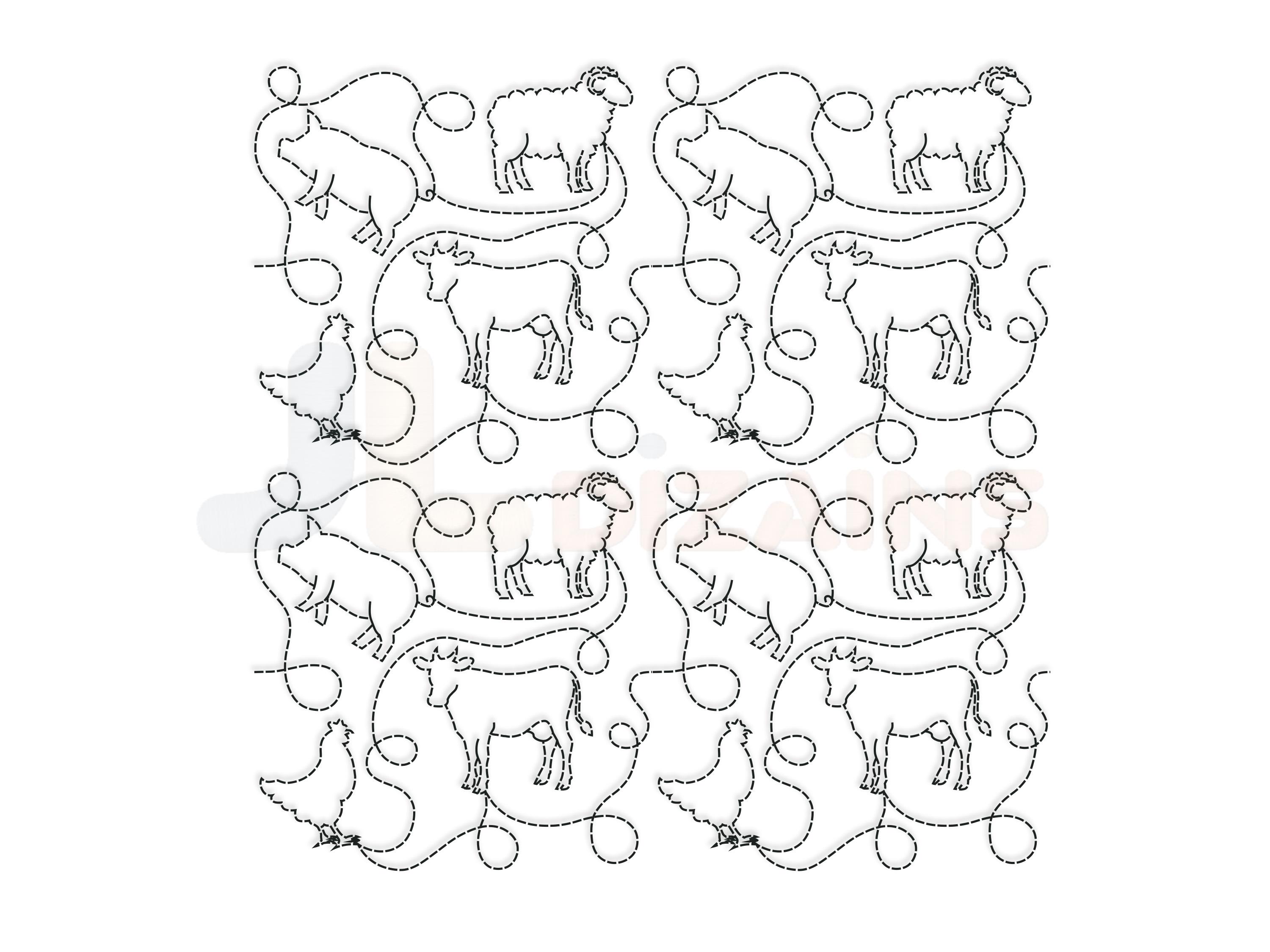 Farm Animals Edge to Edge Quilting Design: Continuous Line Embroidery ...