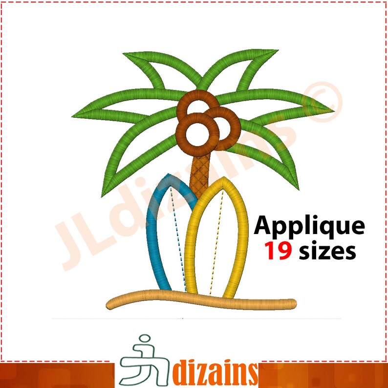 Surfboard Applique Design. Surfing embroidery design. Palm embroidery. Beach embroidery. Surfboard embroidery. Machine embroidery design image 2