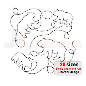 Bear Quilting Embroidery Design. Edge to Edge Pattern and Quilt Block for Embroidery and Long arm Machines. E2E Embroidery Files.