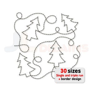 Christmas Tree Quilting Embroidery Design. Edge to edge quilt block with Christmas trees. Border design also included. Machine embroidery.