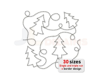 Christmas Tree Quilting Embroidery Design. Edge to edge quilt block with Christmas trees. Border design also included. Machine embroidery.