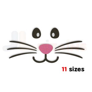 May include: Black and white cartoon bunny face with a pink nose. The bunny face is simple and cute, perfect for embroidery or crafting projects.