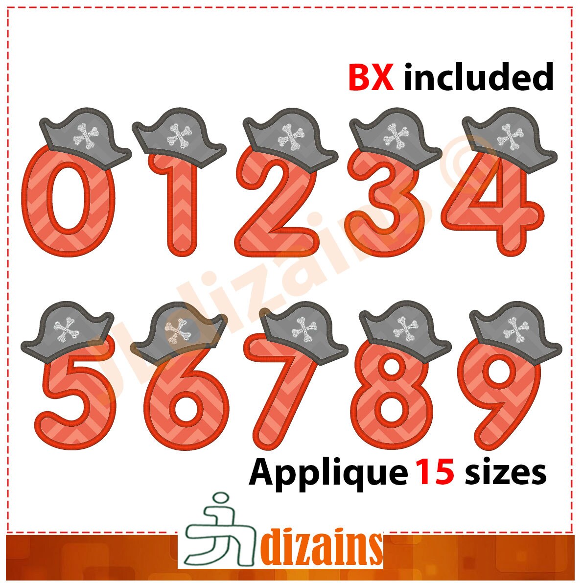 Numbers Applique Design. Birthday numbers embroidery. Pirate number applique design. Pirate embroidery. Machine embroidery design